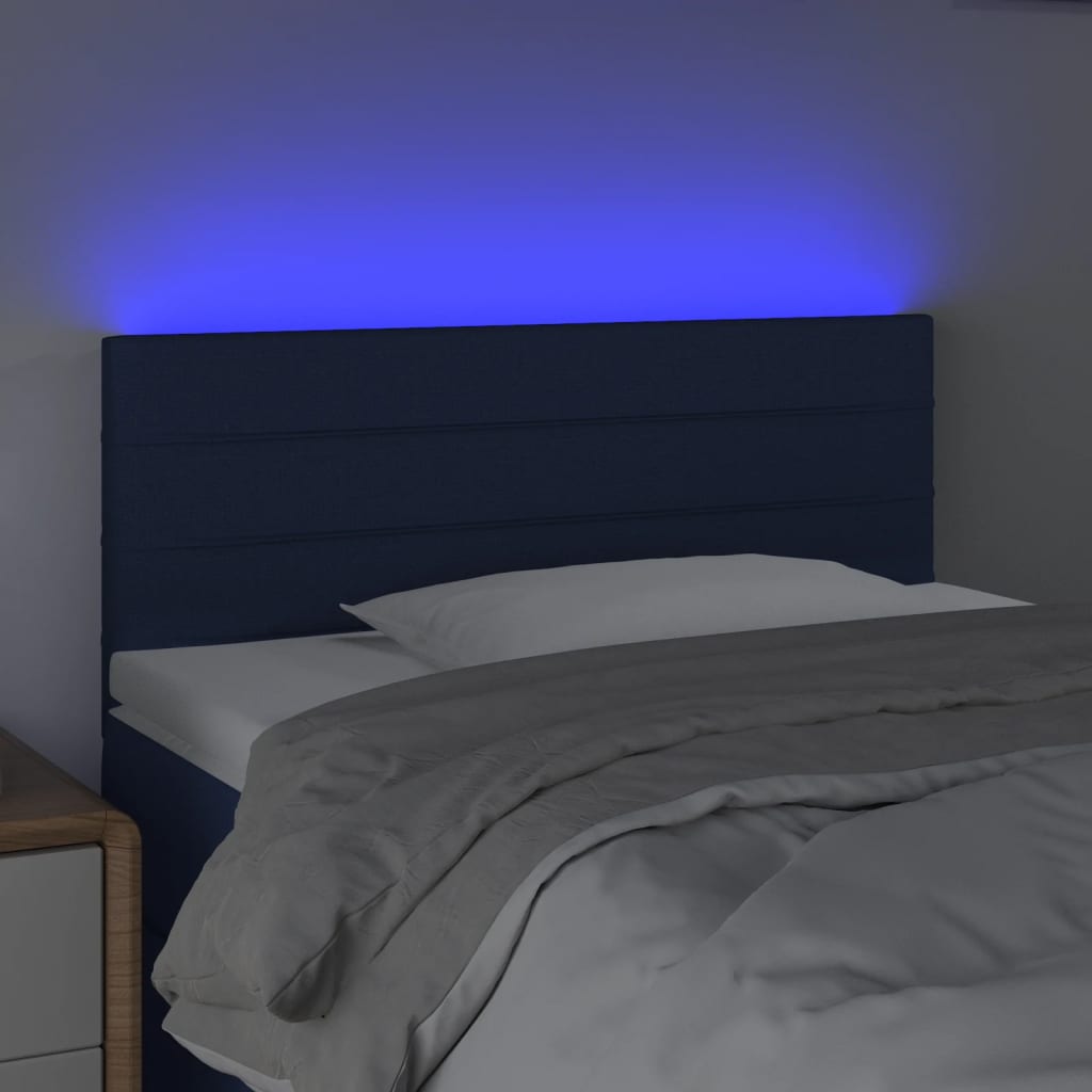 sengegavl med LED-lys 80x5x78/88 cm stof blå