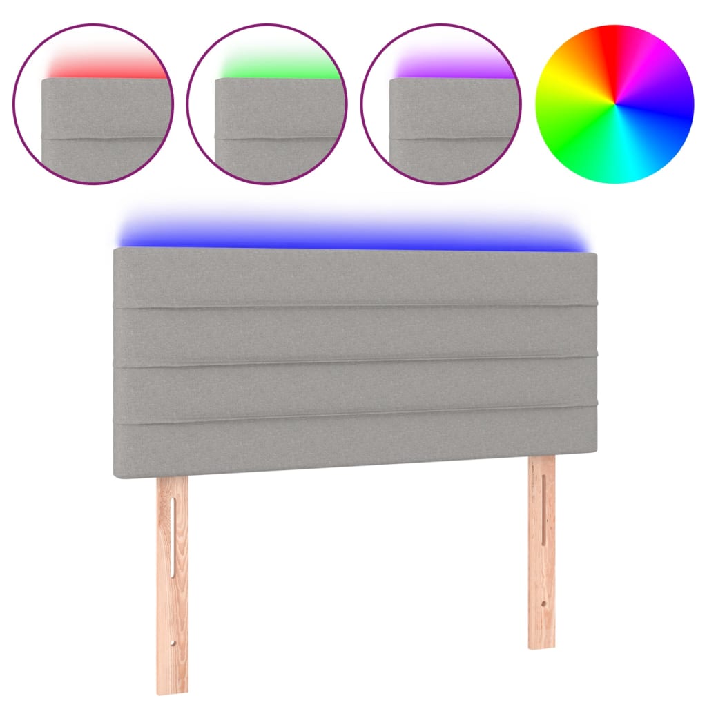 sengegavl med LED-lys 100x5x78/88 cm stof lysegrå
