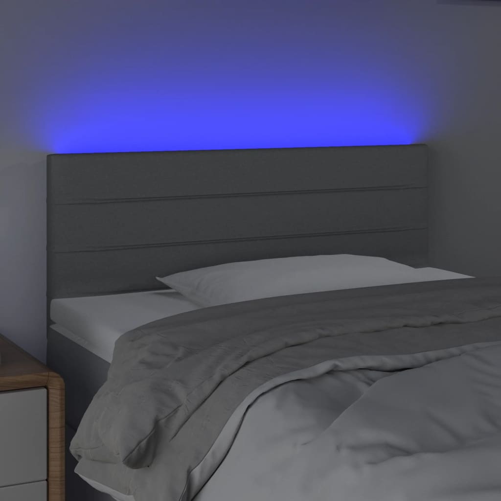sengegavl med LED-lys 100x5x78/88 cm stof lysegrå