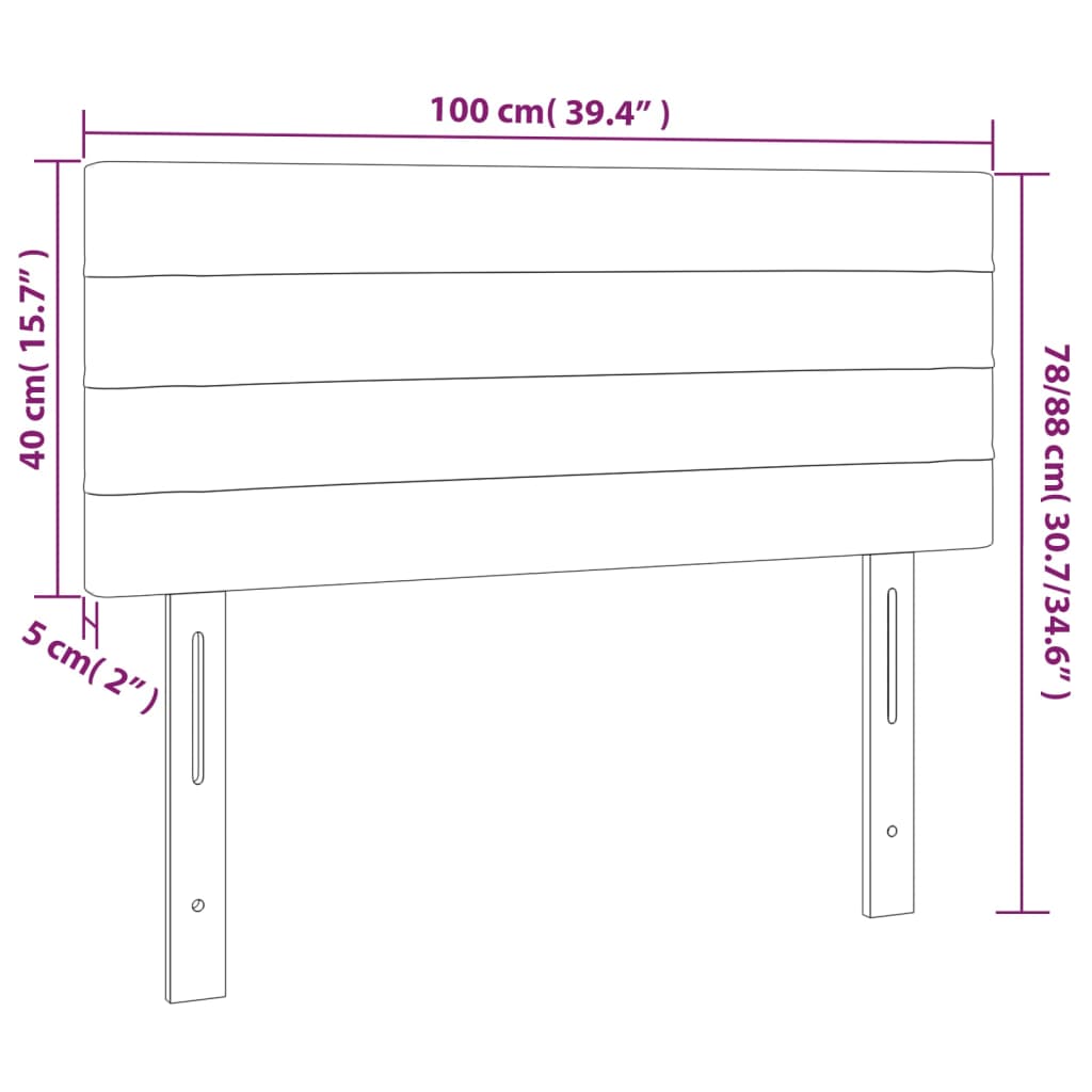 sengegavl med LED-lys 100x5x78/88 cm stof lysegrå