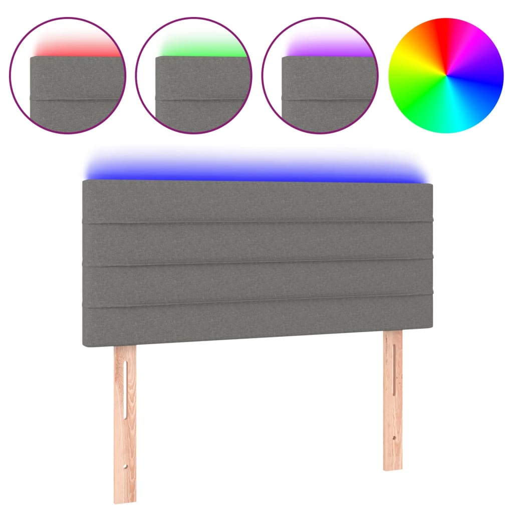 sengegavl med LED-lys 100x5x78/88 cm stof mørkegrå