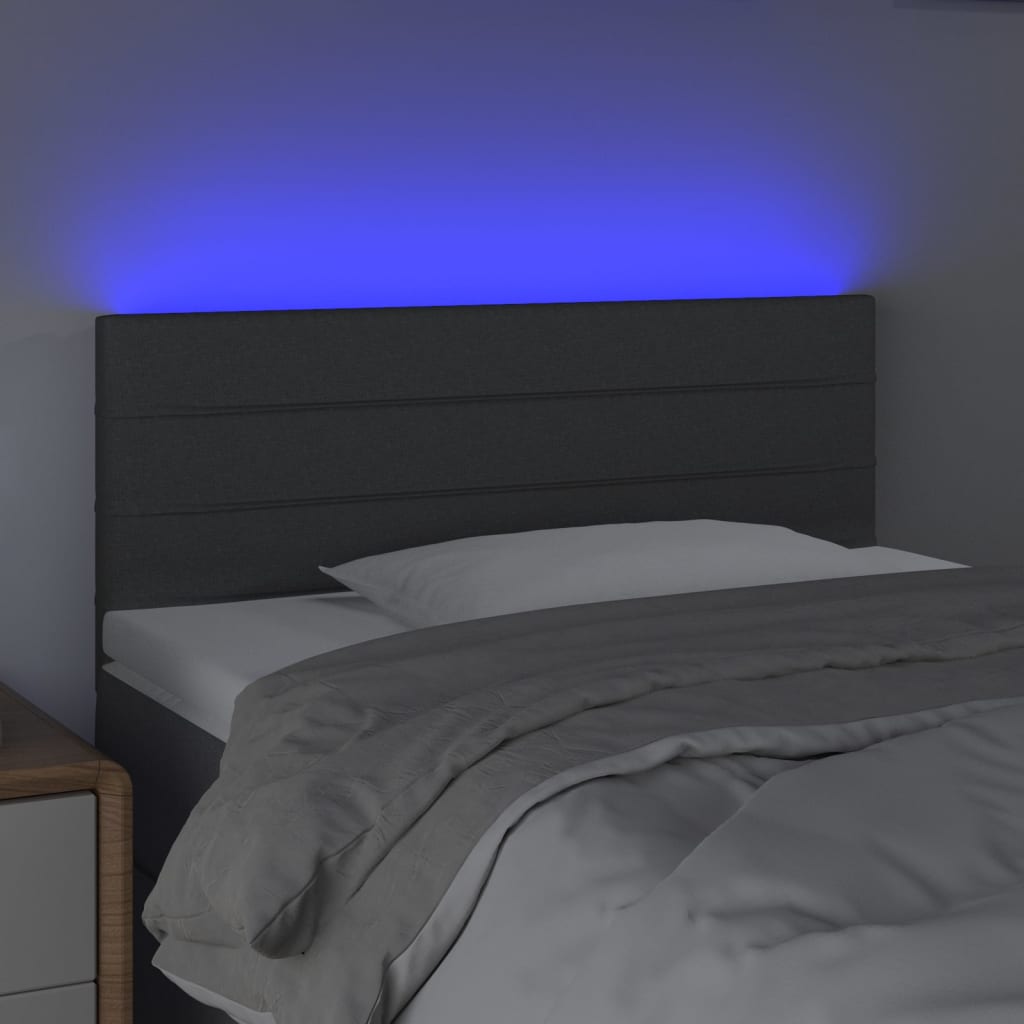 sengegavl med LED-lys 100x5x78/88 cm stof mørkegrå