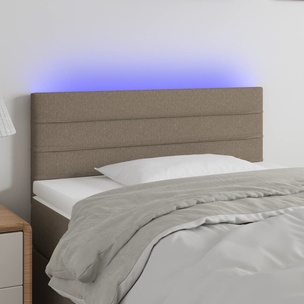 sengegavl med LED-lys 100x5x78/88 cm stof gråbrun