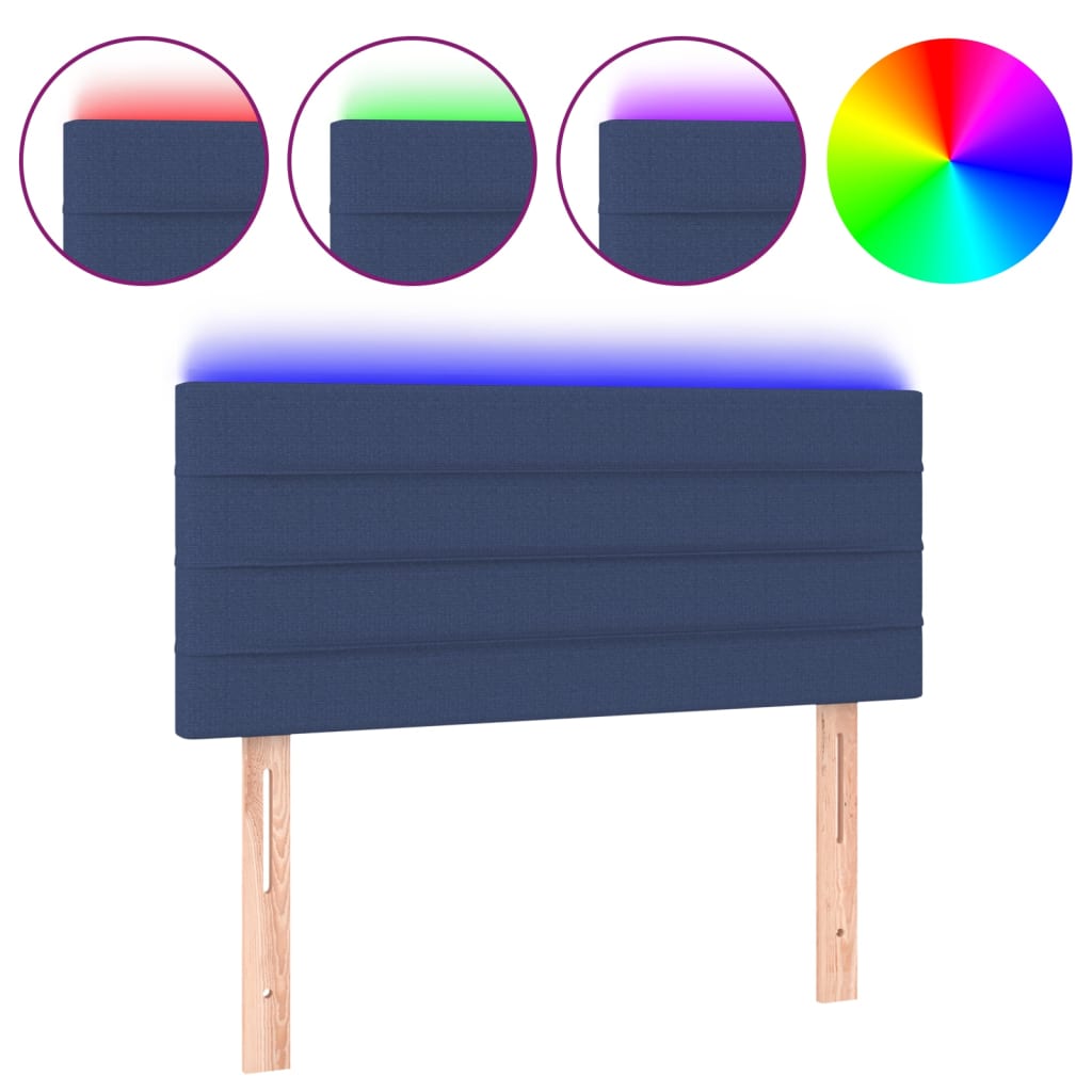 sengegavl med LED-lys 100x5x78/88 cm stof blå