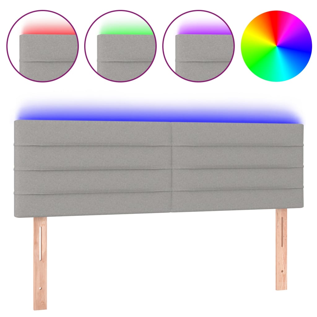 sengegavl med LED-lys 144x5x78/88 cm stof lysegrå