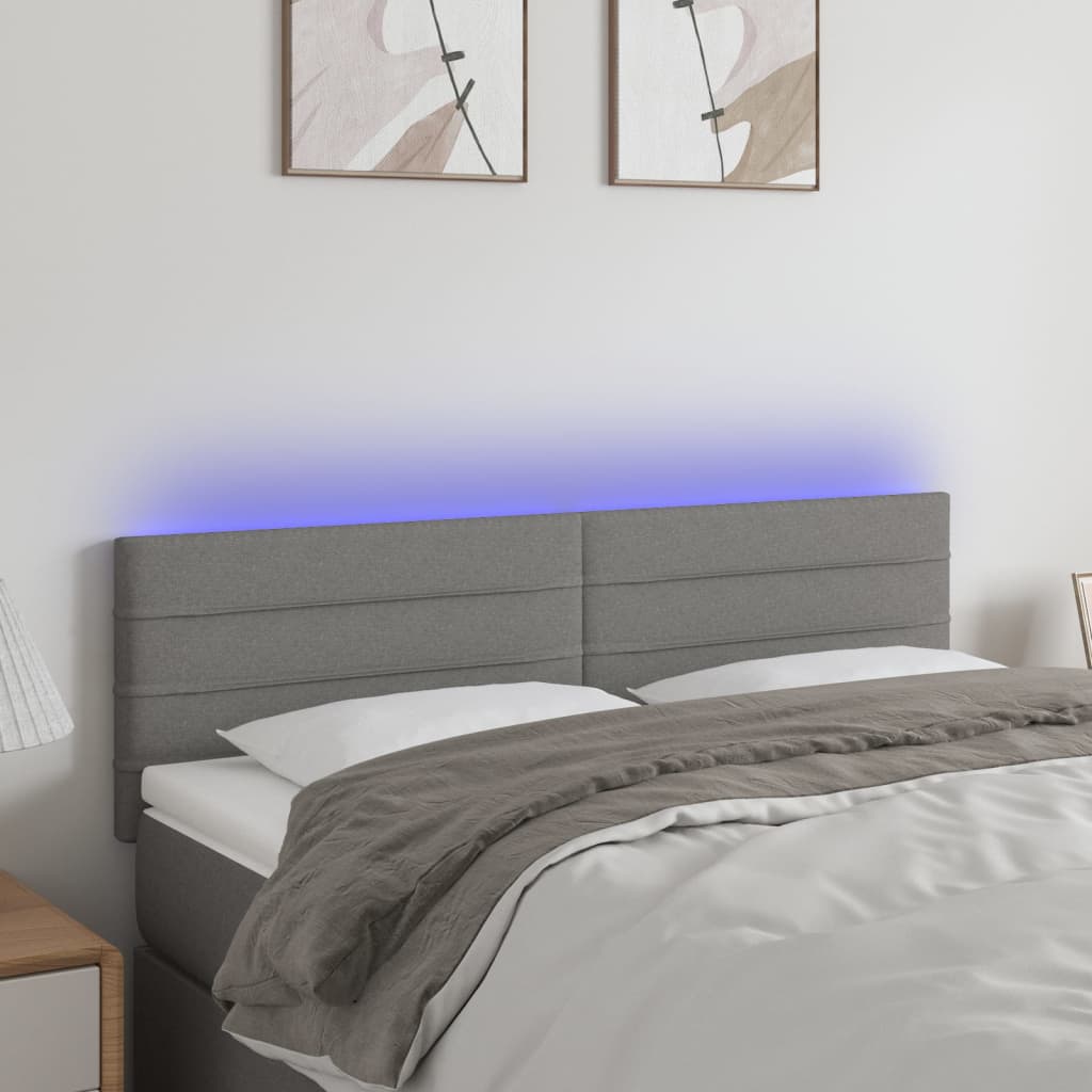 sengegavl med LED-lys 144x5x78/88 cm stof mørkegrå