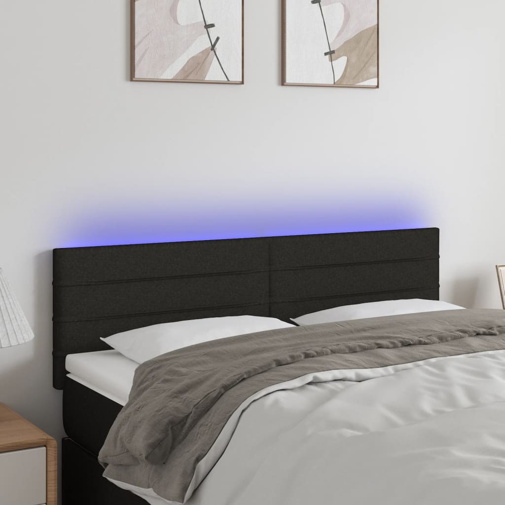 sengegavl med LED-lys 144x5x78/88 cm stof sort