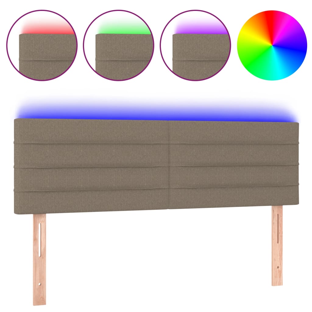 sengegavl med LED-lys 144x5x78/88 cm stof gråbrun