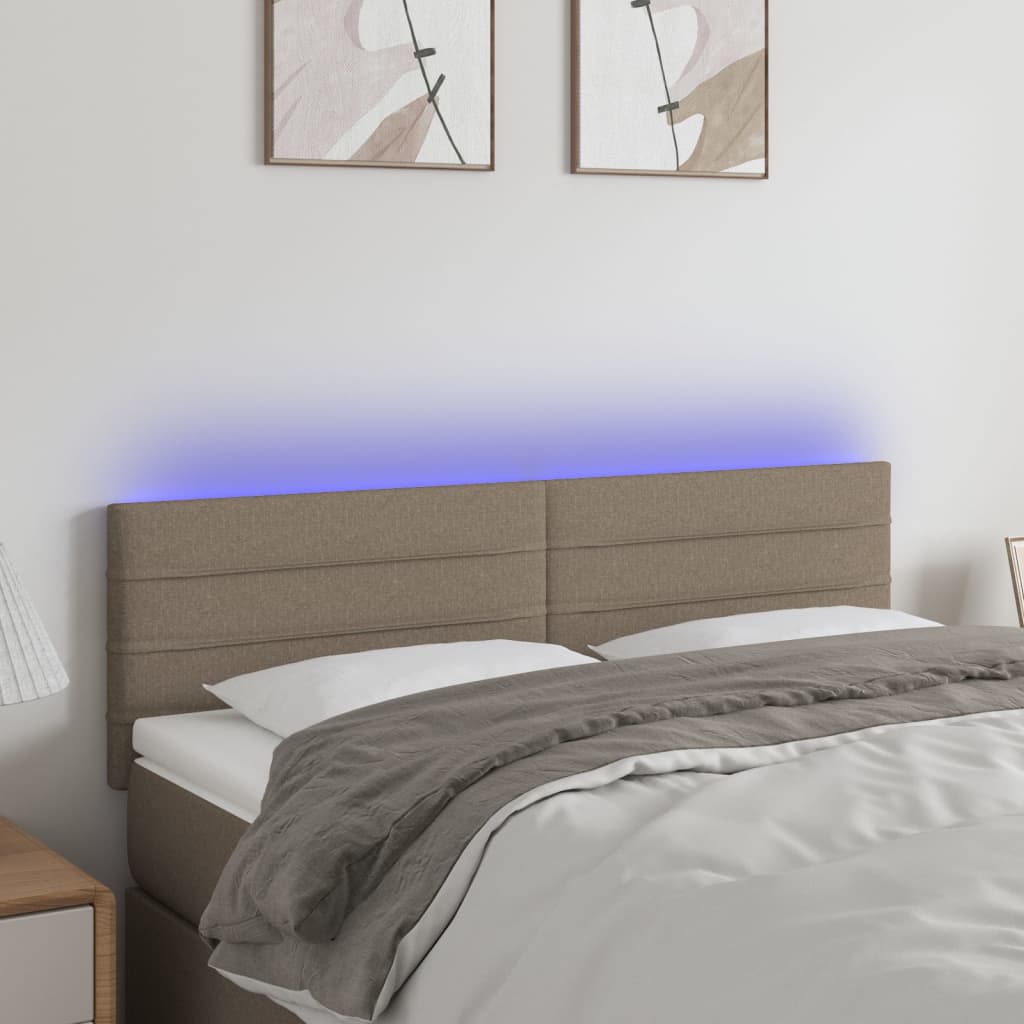 sengegavl med LED-lys 144x5x78/88 cm stof gråbrun