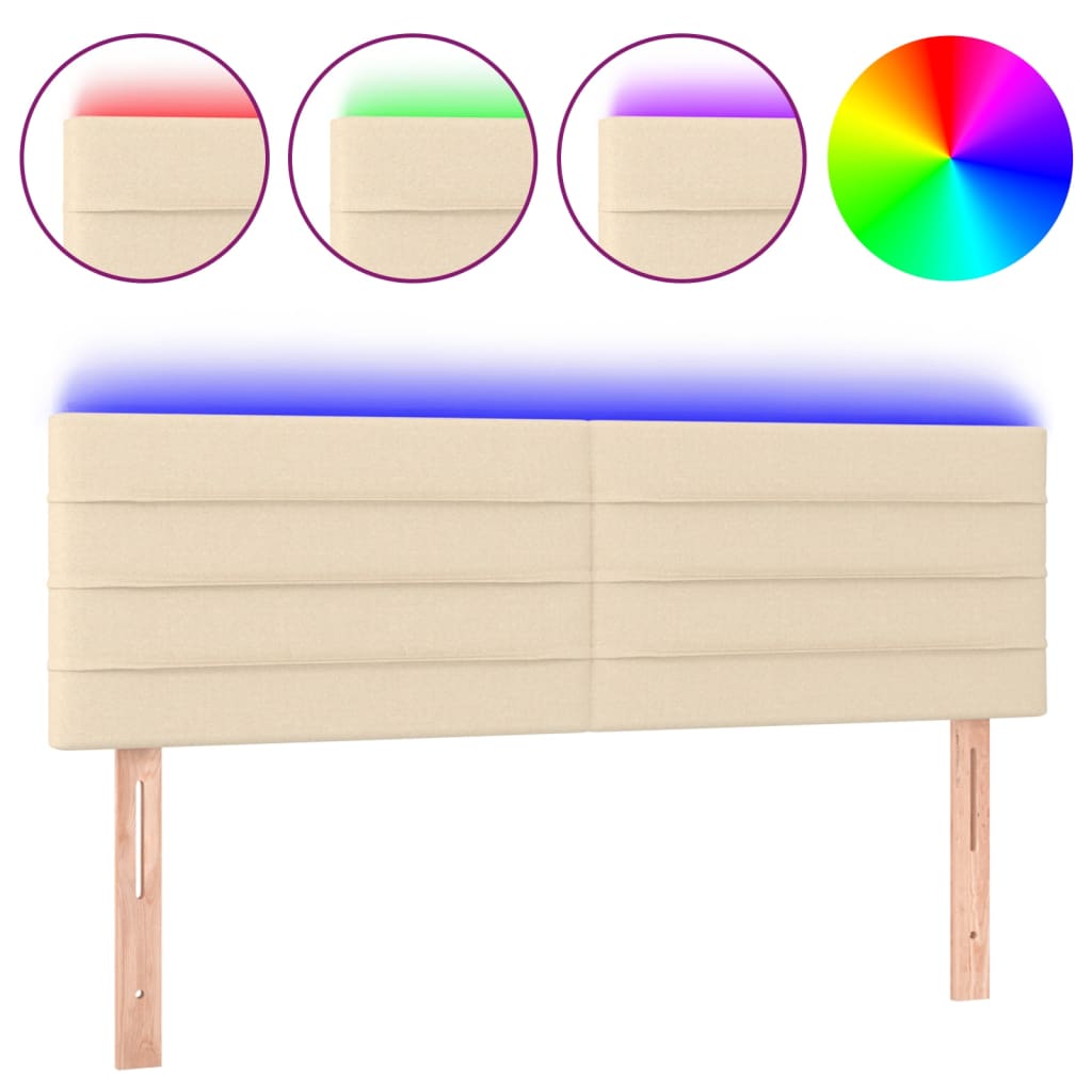 sengegavl med LED-lys 144x5x78/88 cm stof cremefarvet