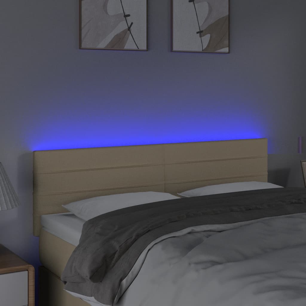 sengegavl med LED-lys 144x5x78/88 cm stof cremefarvet