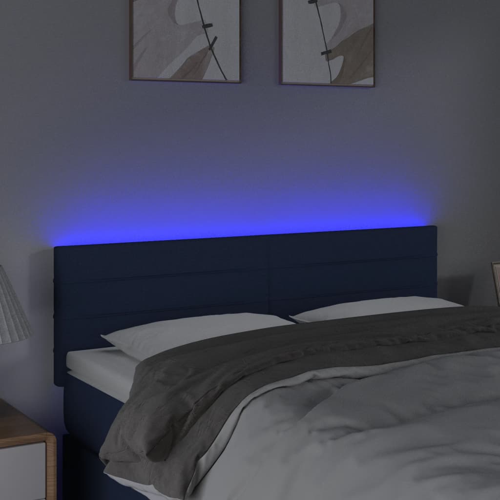 sengegavl med LED-lys 144x5x78/88 cm stof blå