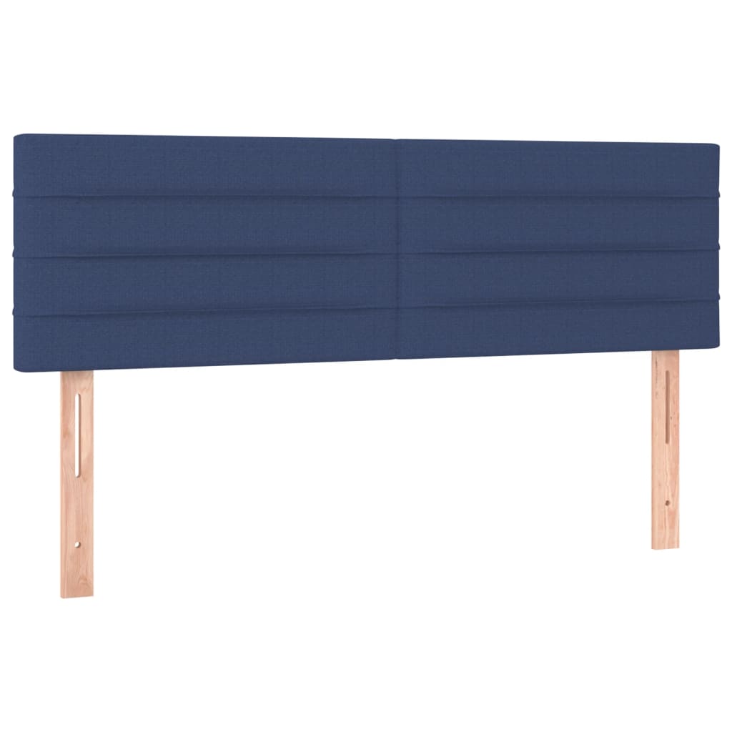 sengegavl med LED-lys 144x5x78/88 cm stof blå