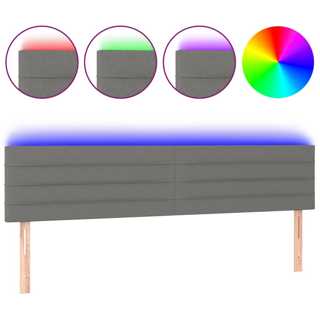 sengegavl med LED-lys 160x5x78/88 cm stof mørkegrå
