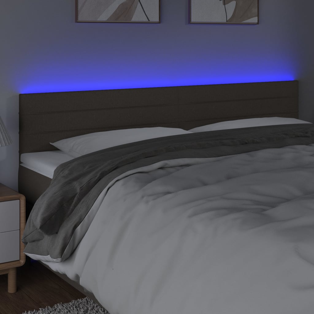 sengegavl med LED-lys 160x5x78/88 cm stof gråbrun