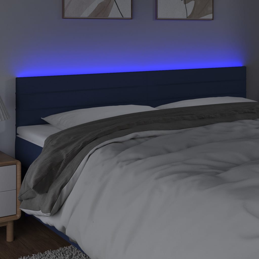 sengegavl med LED-lys 160x5x78/88 cm stof blå