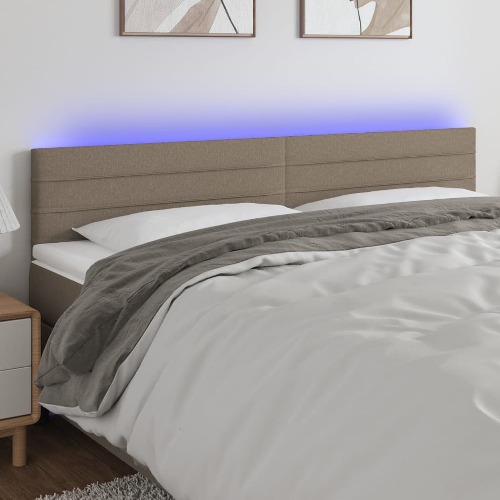 sengegavl med LED-lys 180x5x78/88 cm stof gråbrun