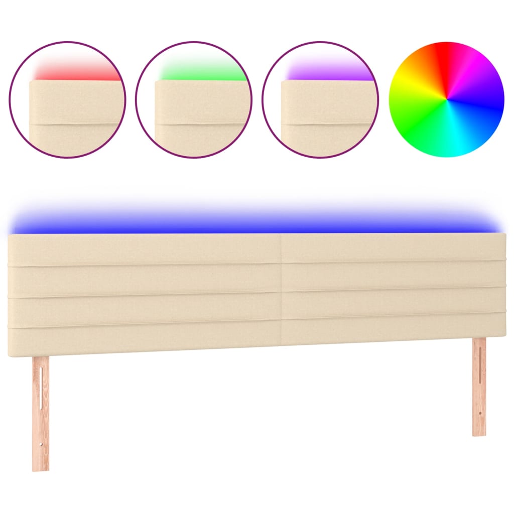 sengegavl med LED-lys 200x5x78/88 cm stof cremefarvet