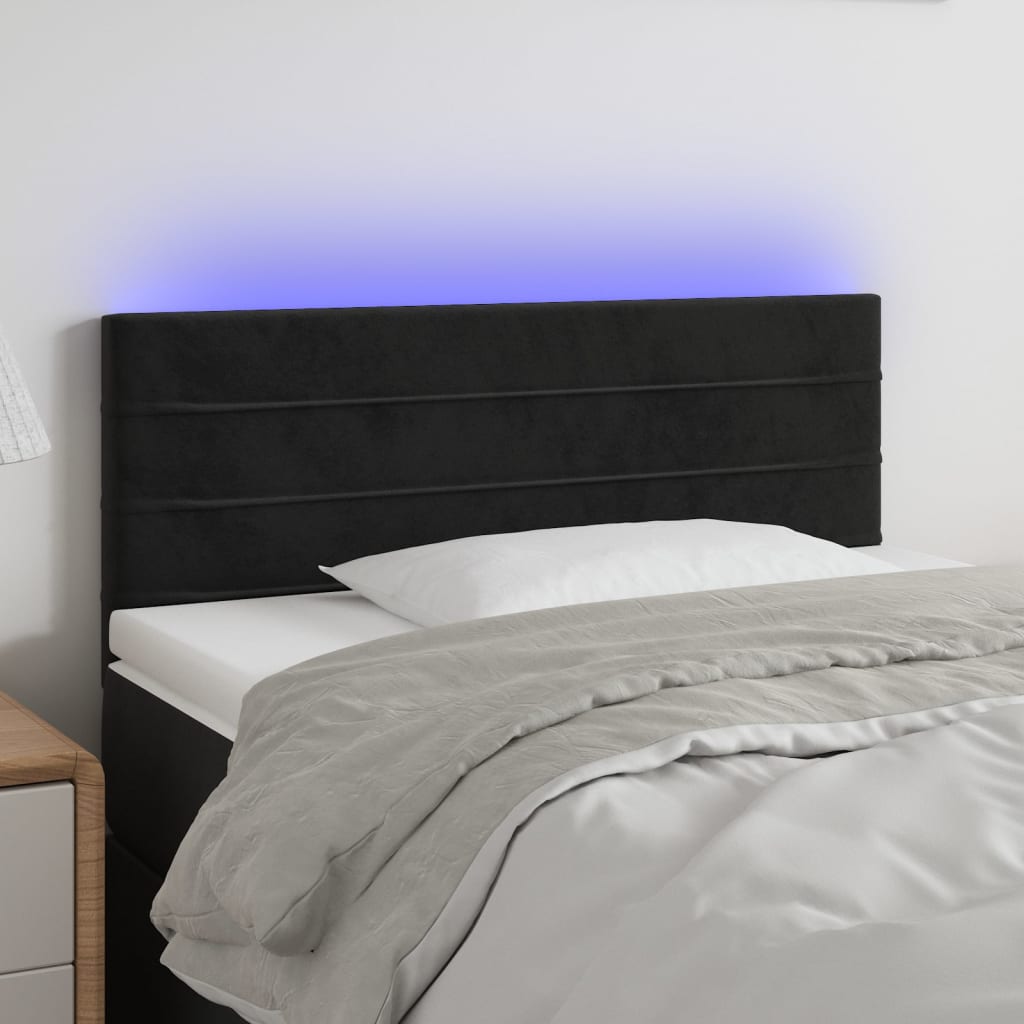 sengegavl med LED-lys 80x5x78/88 cm velour sort
