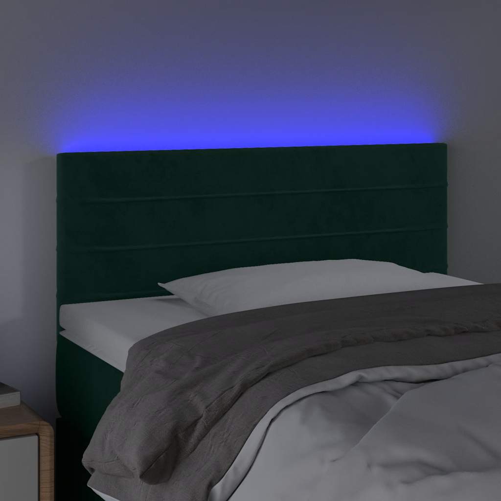 sengegavl med LED-lys 80x5x78/88 cm velour mørkegrøn