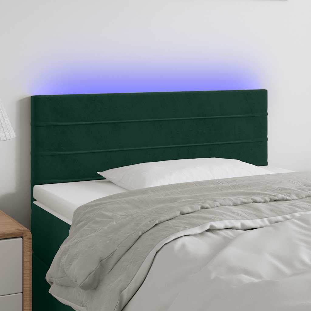 sengegavl med LED-lys 80x5x78/88 cm velour mørkegrøn
