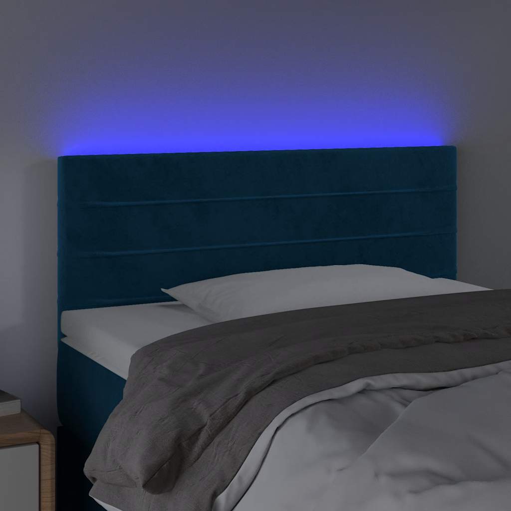 sengegavl med LED-lys 90x5x78/88 cm fløjl mørkeblå