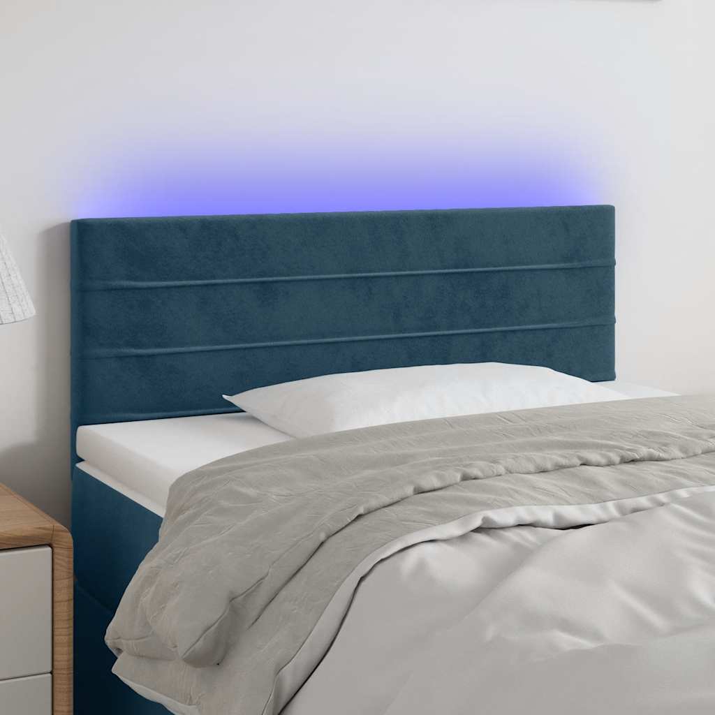 sengegavl med LED-lys 90x5x78/88 cm fløjl mørkeblå