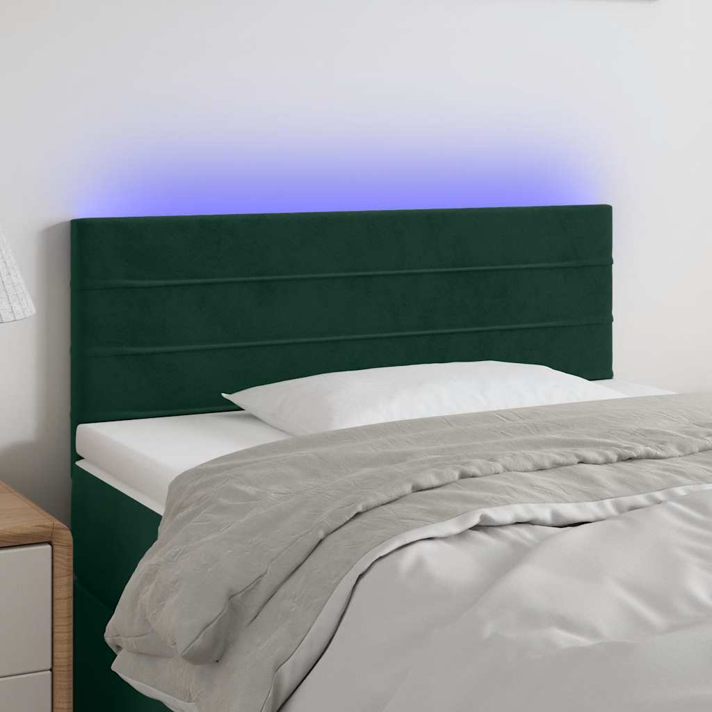 sengegavl med LED-lys 100x5x78/88 cm fløjl mørkegrøn
