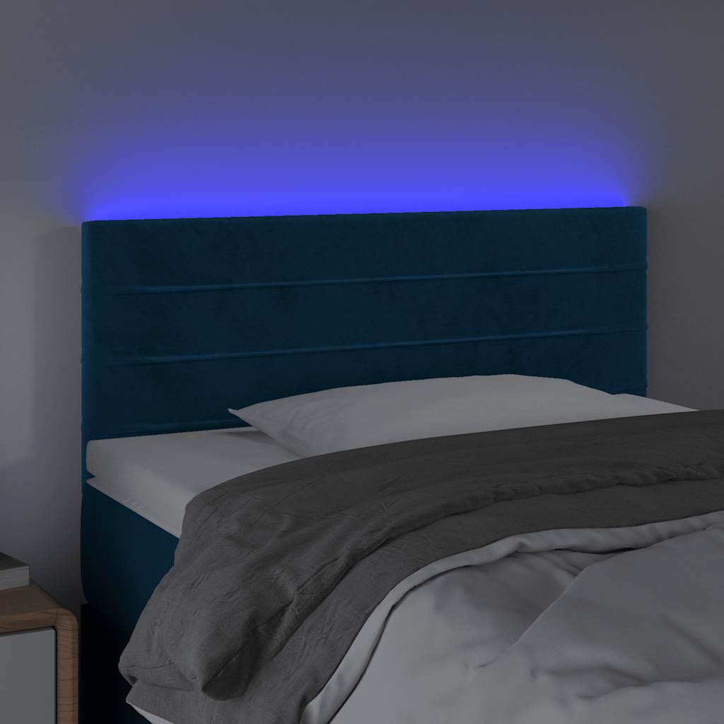 sengegavl med LED-lys 100x5x78/88 cm fløjl mørkeblå