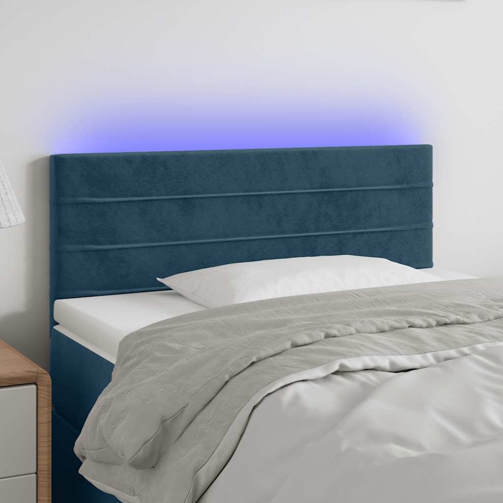 sengegavl med LED-lys 100x5x78/88 cm fløjl mørkeblå