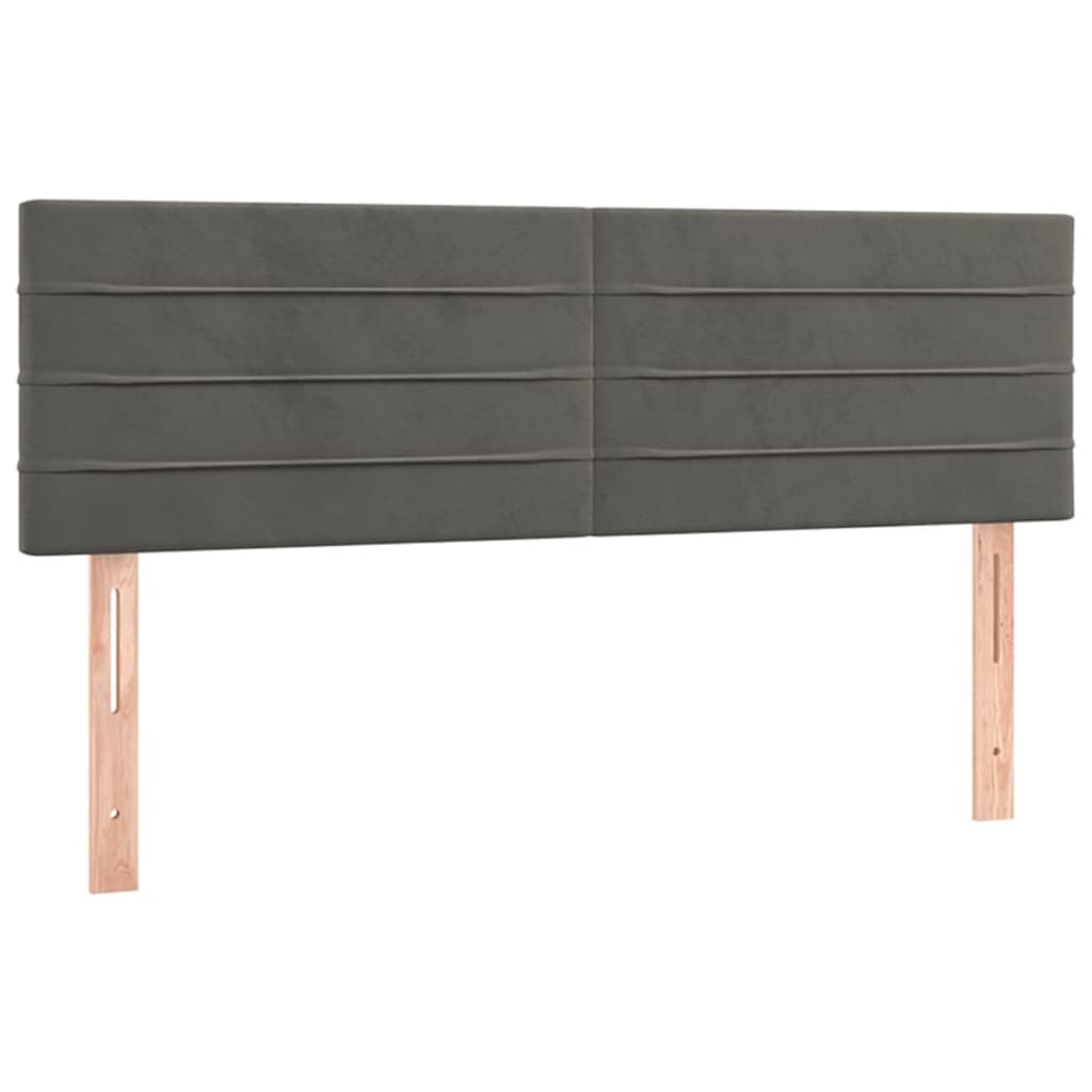 sengegavl med LED-lys 144x5x78/88 cm fløjl mørkegrå