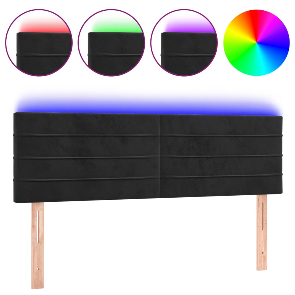 sengegavl med LED-lys 144x5x78/88 cm fløjl sort