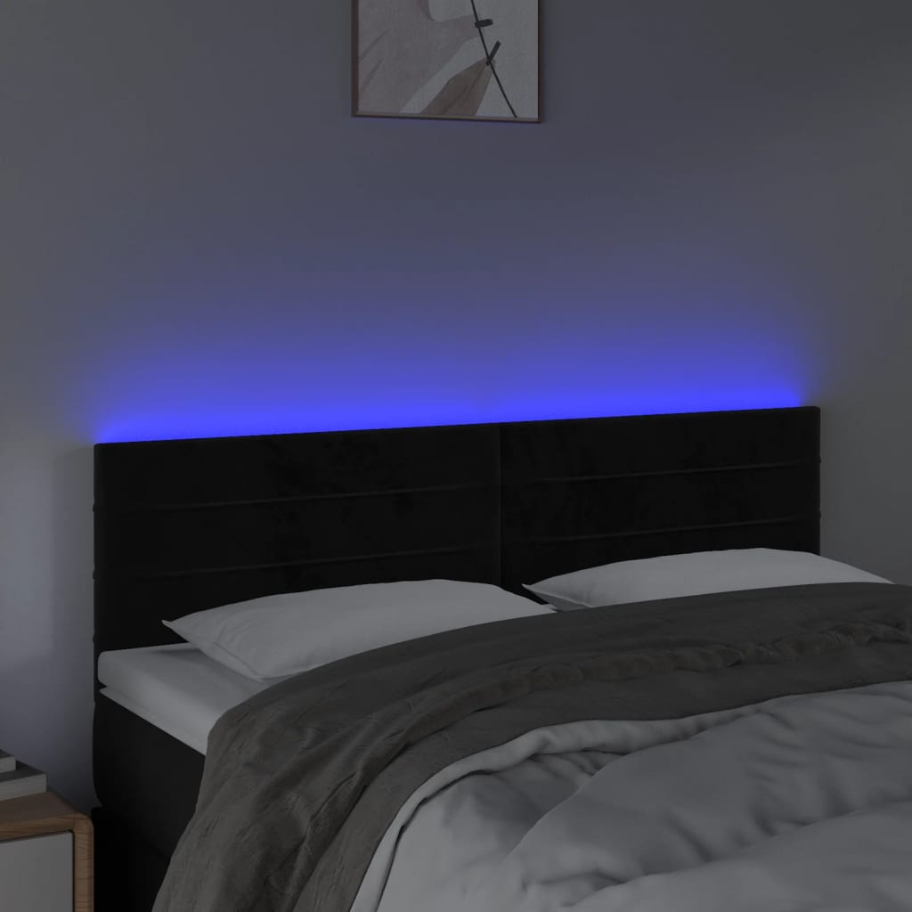 sengegavl med LED-lys 144x5x78/88 cm fløjl sort