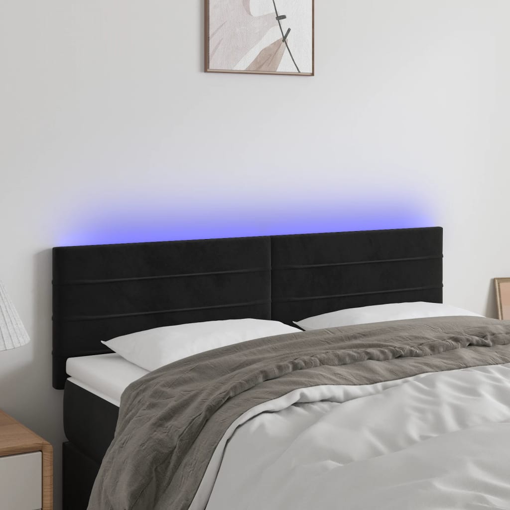 sengegavl med LED-lys 144x5x78/88 cm fløjl sort