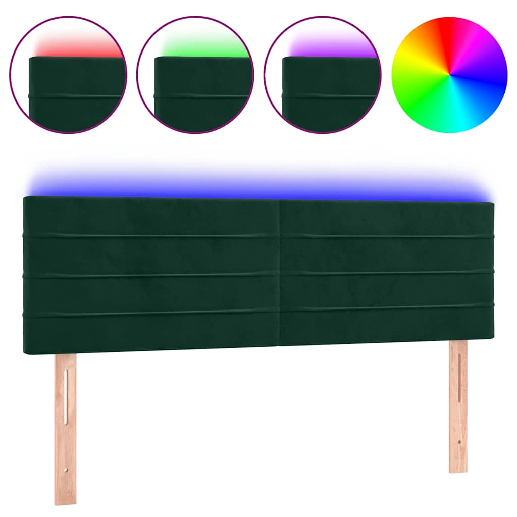sengegavl med LED-lys 144x5x78/88 cm fløjl mørkegrøn