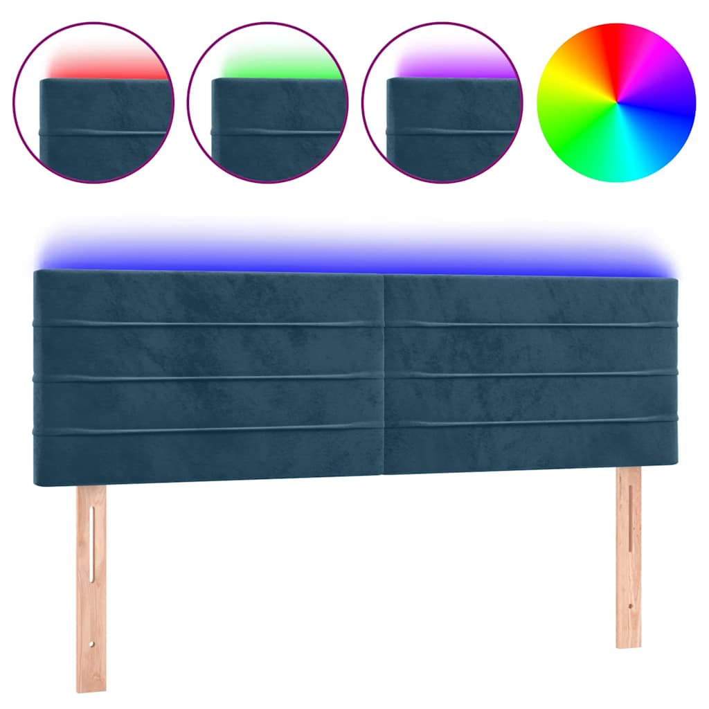 sengegavl med LED-lys 144x5x78/88 cm fløjl mørkeblå