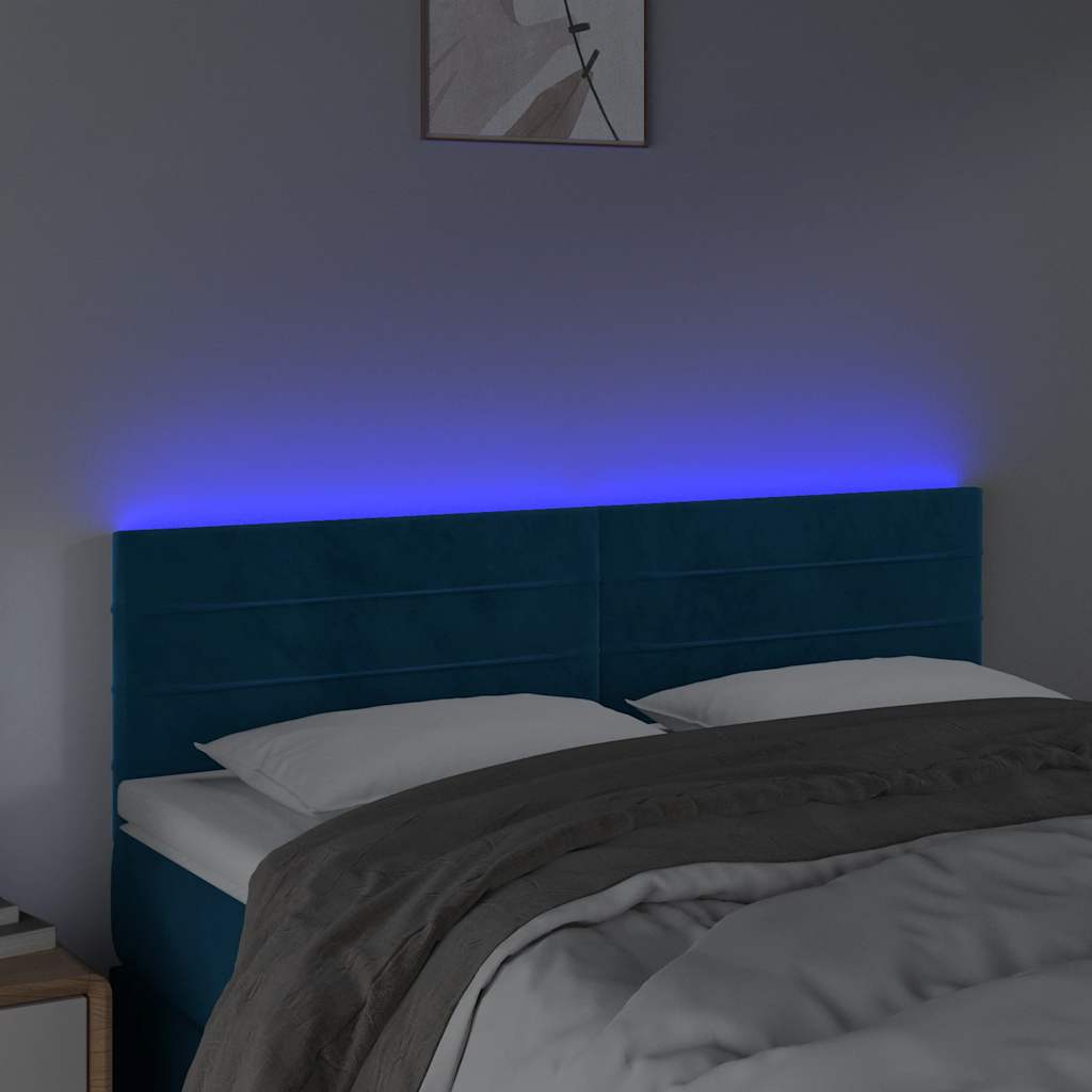 sengegavl med LED-lys 144x5x78/88 cm fløjl mørkeblå
