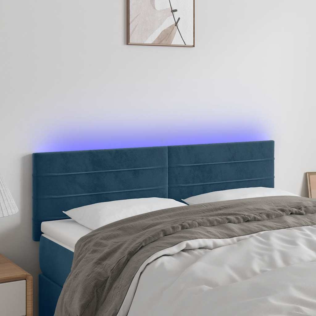 sengegavl med LED-lys 144x5x78/88 cm fløjl mørkeblå