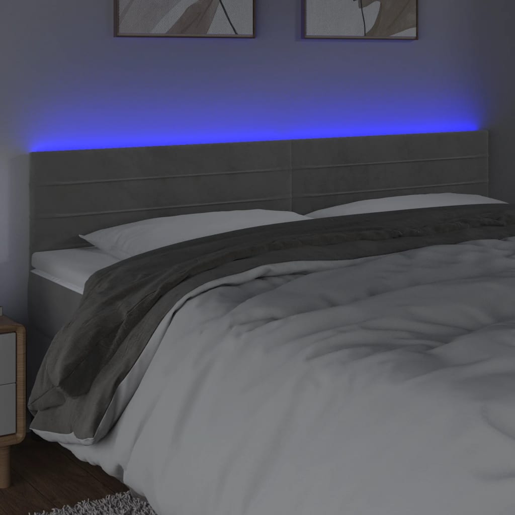sengegavl med LED-lys 160x5x78/88 cm fløjl lysegrå