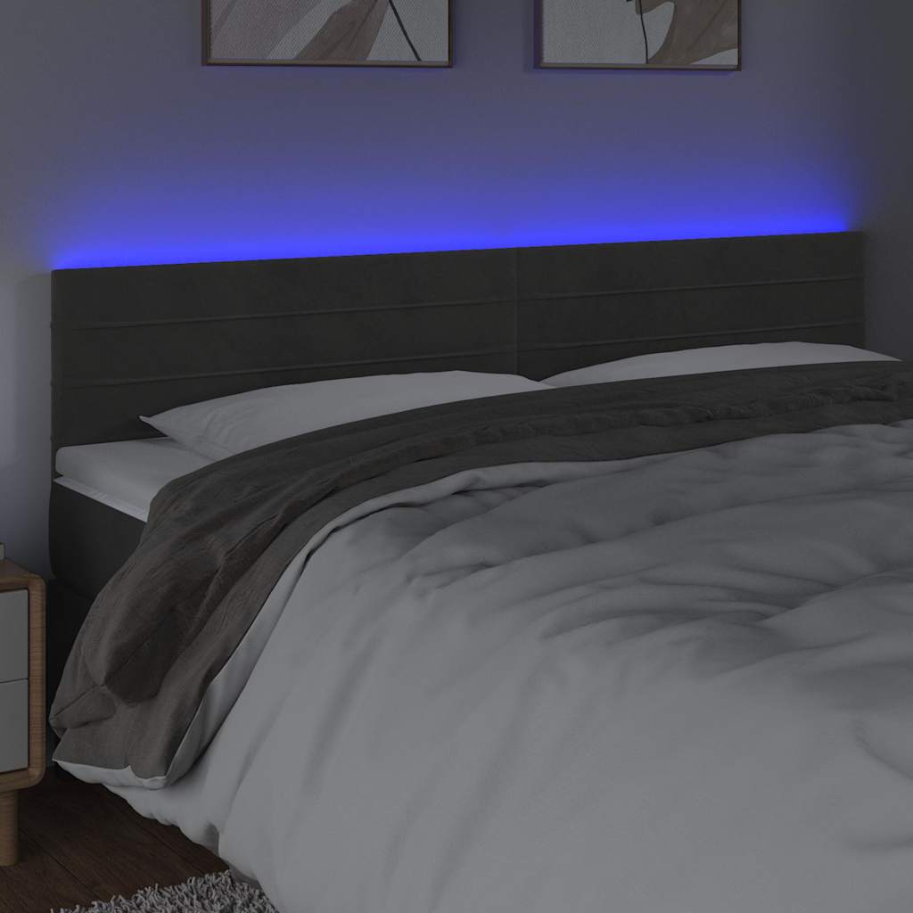 sengegavl med LED-lys 160x5x78/88 cm velour mørkegrå