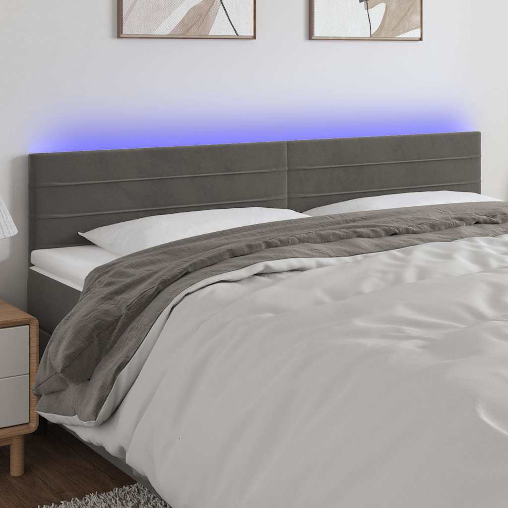 sengegavl med LED-lys 160x5x78/88 cm velour mørkegrå