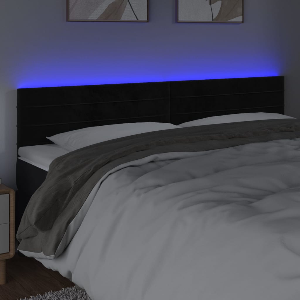 sengegavl med LED-lys 160x5x78/88 cm velour sort