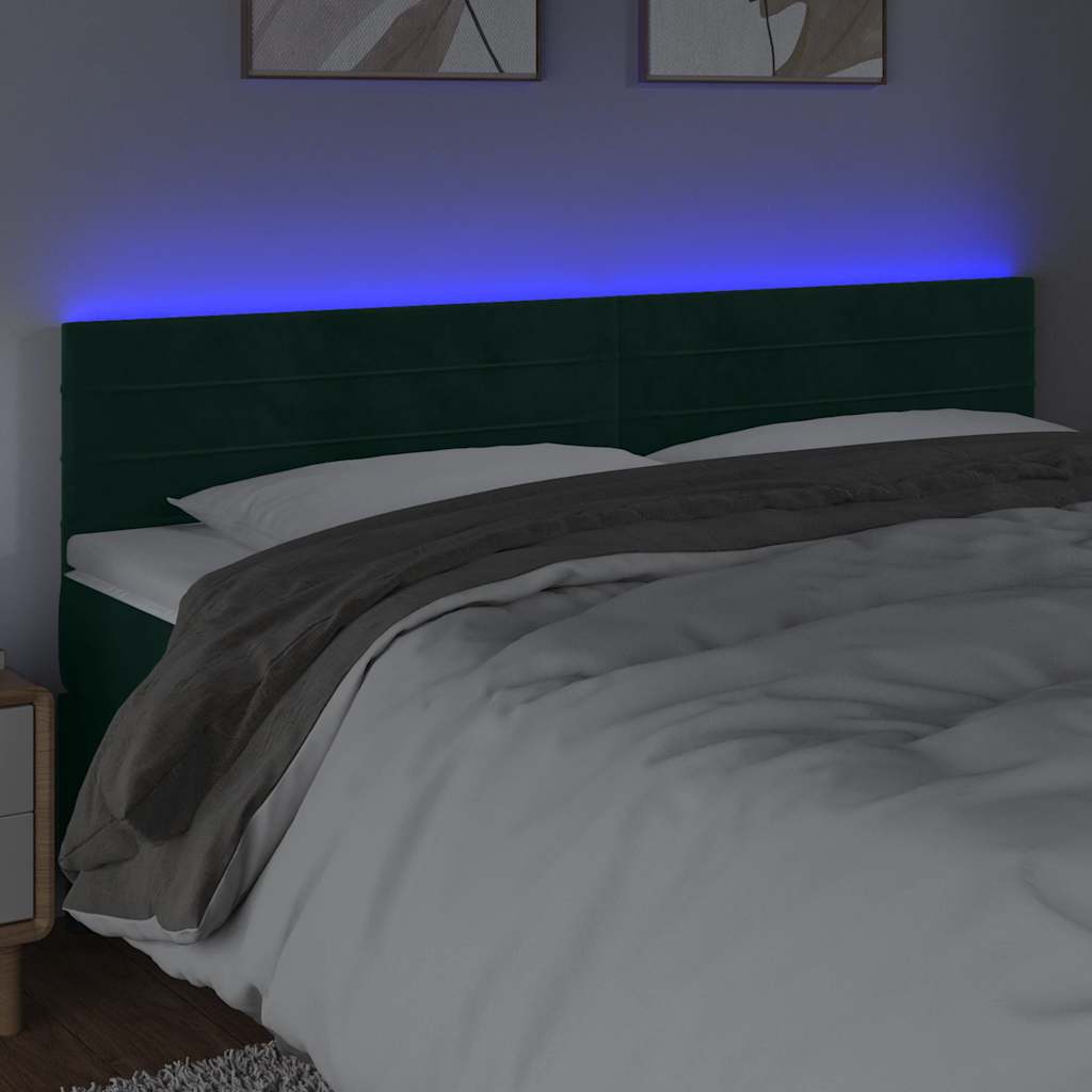sengegavl med LED-lys 160x5x78/88 cm fløjl mørkegrøn