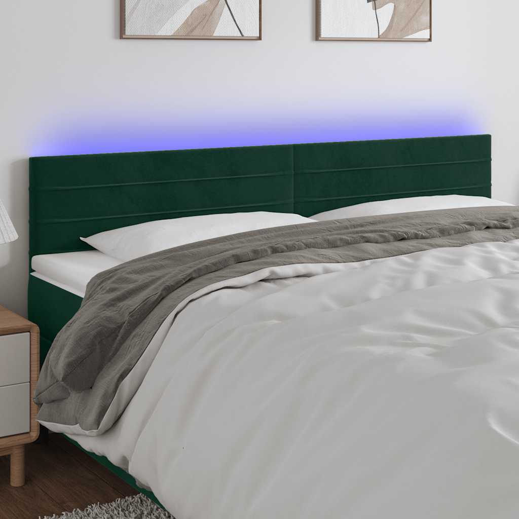 sengegavl med LED-lys 160x5x78/88 cm fløjl mørkegrøn