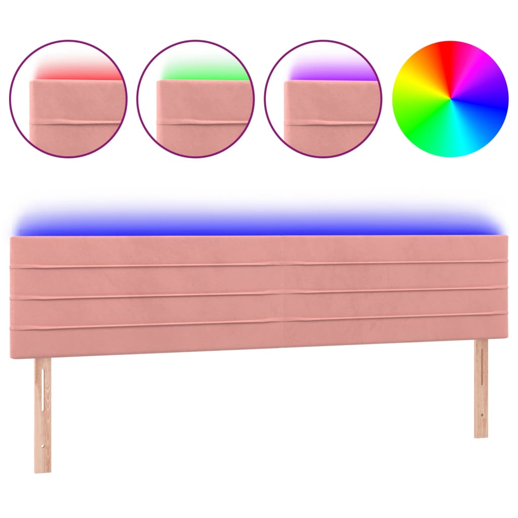 sengegavl med LED-lys 160x5x78/88 cm velour lyserød