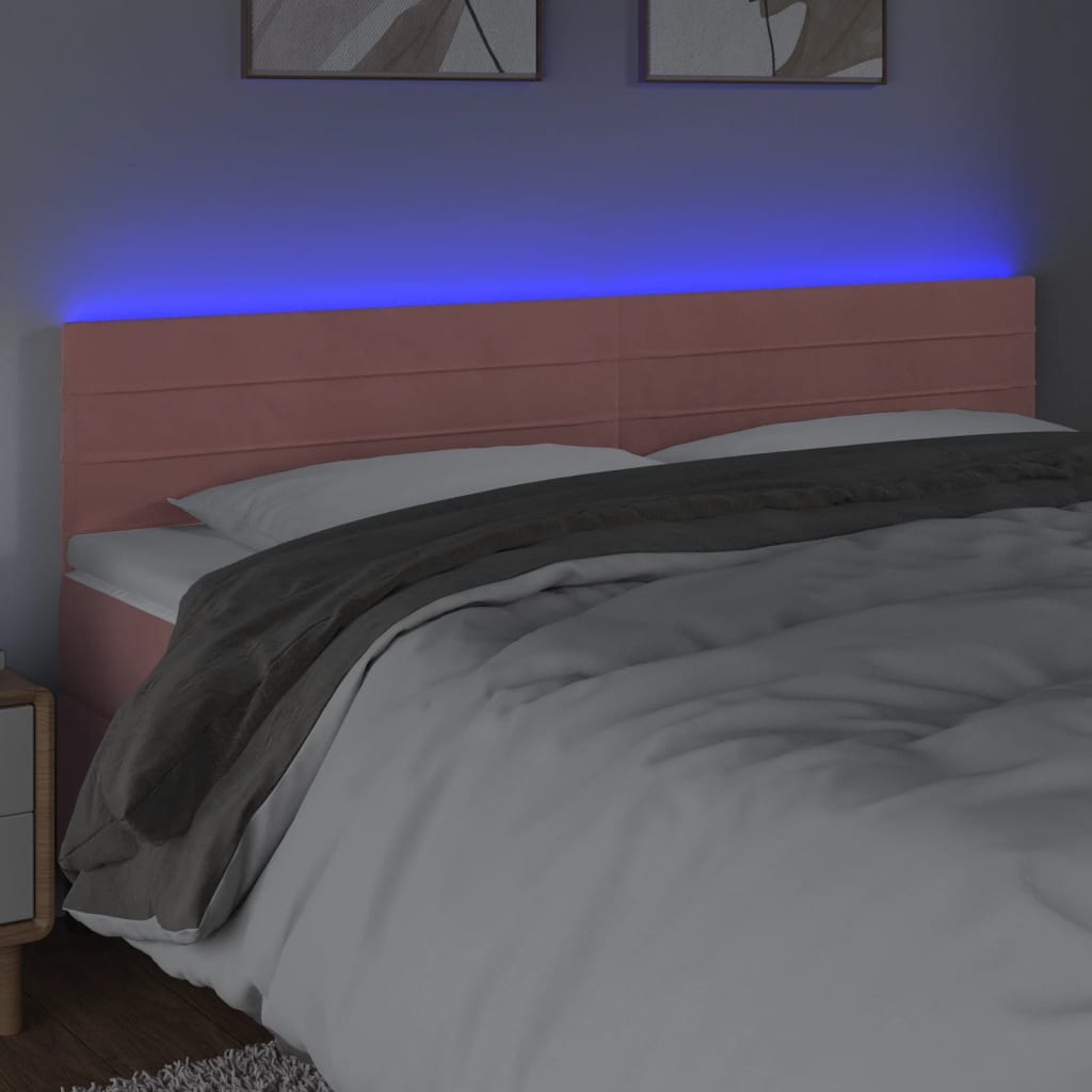 sengegavl med LED-lys 160x5x78/88 cm velour lyserød