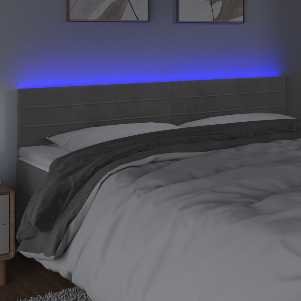 sengegavl med LED-lys 180x5x78/88 cm velour lysegrå