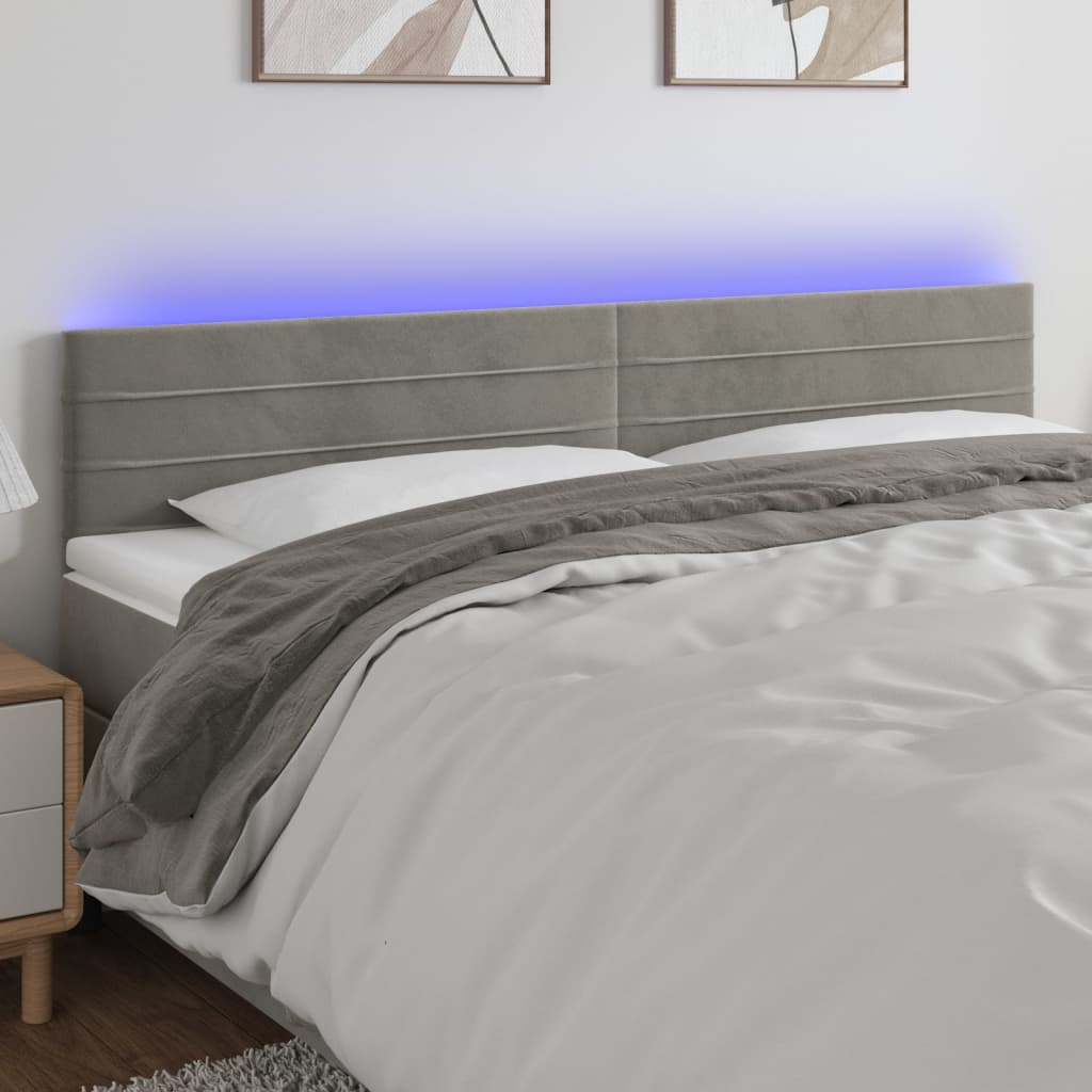 sengegavl med LED-lys 180x5x78/88 cm velour lysegrå