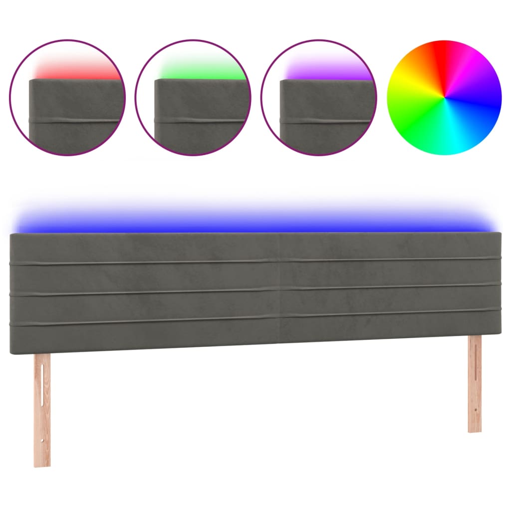 sengegavl med LED-lys 180x5x78/88 cm velour mørkegrå