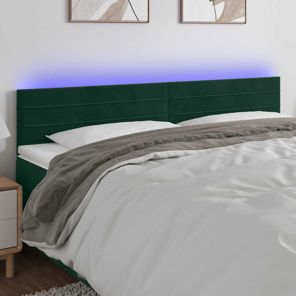 sengegavl med LED-lys 180x5x78/88 cm fløjl mørkegrøn